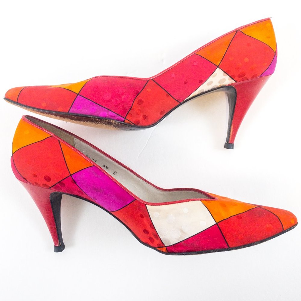 Vintage 70s 9.5 Stuart Weitzman Colorblocked Heels